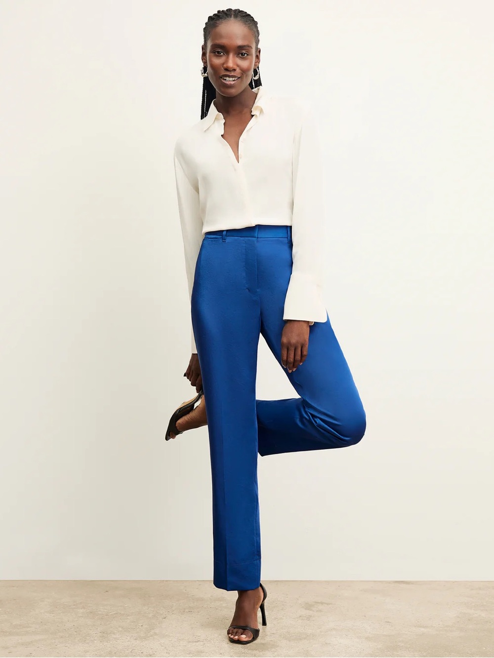 MM Lafleur The Smith Pant - Everyday Satin in Sapphire Blue High Rise Size 14